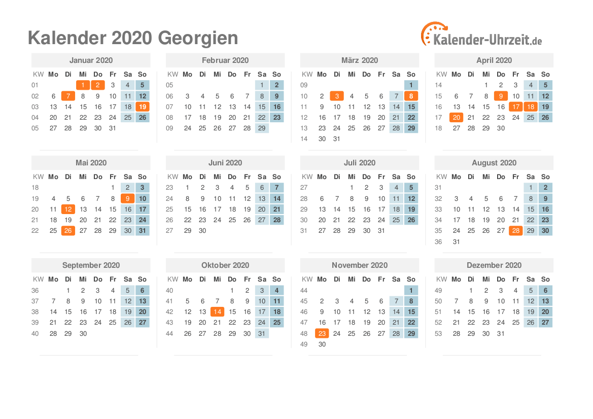 Feiertage 2020 Georgien Kalender bersicht Feiertage 2020 Georgien Kalender bersicht