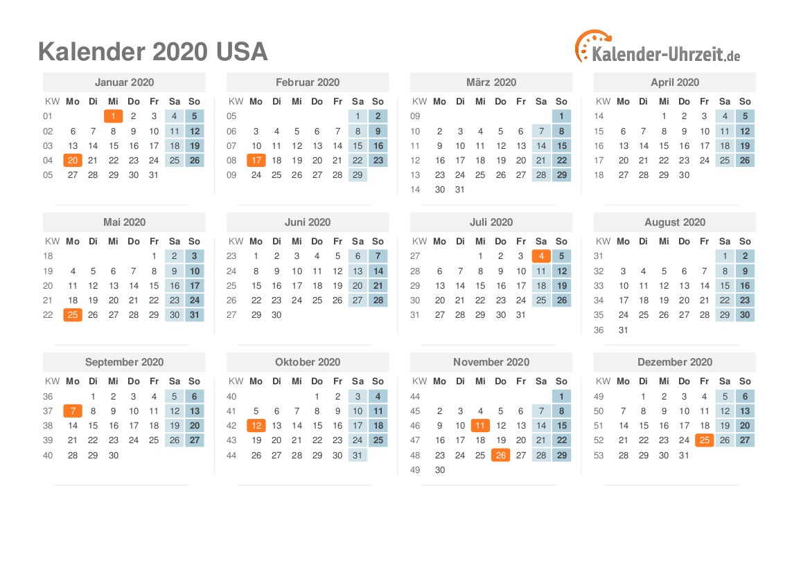 Feiertage 2020 USA Kalender bersicht Feiertage 2020 USA Kalender bersicht