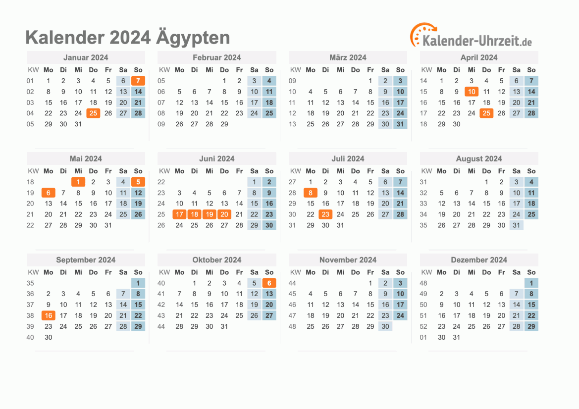 Kalender 2024 Ägypten mit Feiertagen