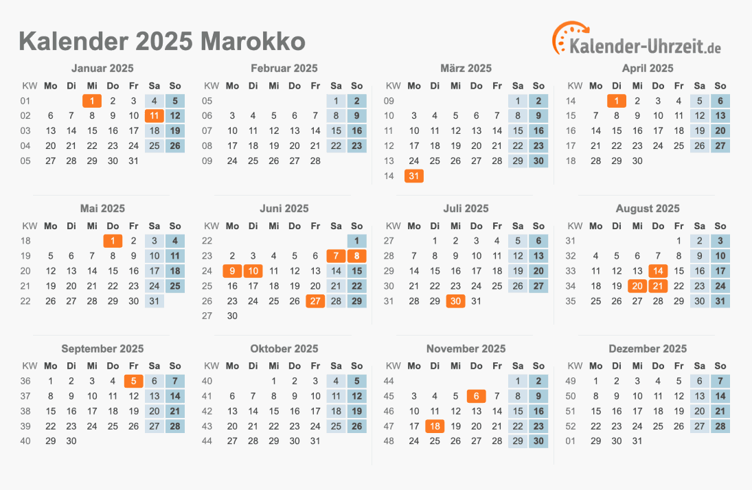 Kalender 2025 Marokko mit Feiertagen zum Ausdrucken Kalender 2025 Marokko mit Feiertagen