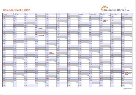 Berlin Kalender 2012 - A4 quer-einseitig Berlin Kalender 2012 mit Feiertagen - quer-einseitig