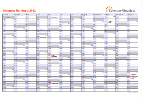 Hamburg Kalender 2012 - A4 quer-einseitig Hamburg Kalender 2012 mit Feiertagen - quer-einseitig
