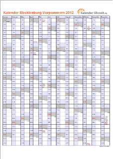 Meck.-Pomm. Kalender 2012 - A4 hoch-einseitig Meck.-Pomm. Kalender 2012 mit Feiertagen - hoch-einseitig