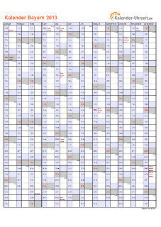 Bayern Kalender 2013 mit Feiertagen - hoch-einseitig