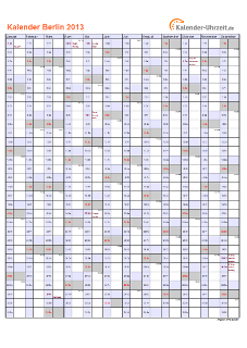 Berlin Kalender 2013 mit Feiertagen - hoch-einseitig