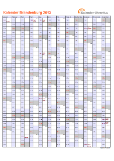 Brandenburg Kalender 2013 mit Feiertagen - hoch-einseitig