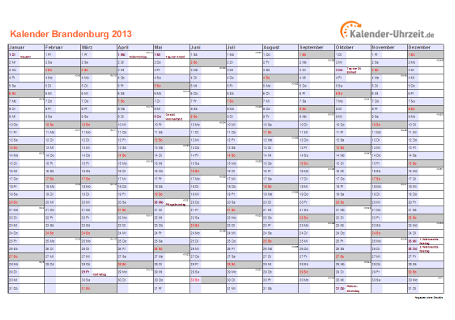 Brandenburg Kalender 2013 mit Feiertagen - quer-einseitig