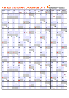 Meck.-Pomm. Kalender 2013 mit Feiertagen - hoch-einseitig