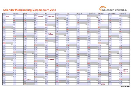 Meck.-Pomm. Kalender 2013 - A4 quer-einseitig Meck.-Pomm. Kalender 2013 mit Feiertagen - quer-einseitig