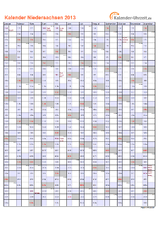 Niedersachsen Kalender 2013 - A4 hoch-einseitig Niedersachsen Kalender 2013 mit Feiertagen - hoch-einseitig