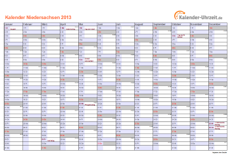 Niedersachsen Kalender 2013 - A4 quer-einseitig Niedersachsen Kalender 2013 mit Feiertagen - quer-einseitig
