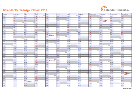 Schleswig-Holstein Kalender 2013 mit Feiertagen - quer-einseitig