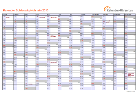 Schleswig-Holstein Kalender 2013 - A4 quer-einseitig Schleswig-Holstein Kalender 2013 mit Feiertagen - quer-einseitig