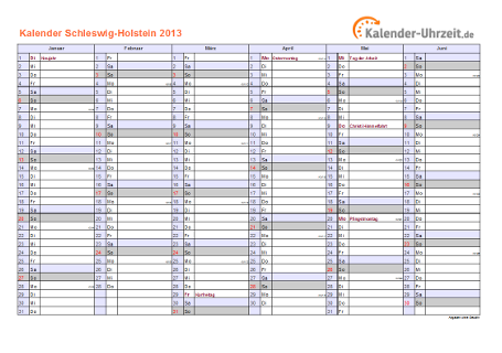 Schleswig-Holstein Kalender 2013 - A4 quer-zweiseitig Schleswig-Holstein Kalender 2013 mit Feiertagen - quer-zweiseitig
