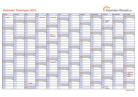 Thüringen Kalender 2013 mit Feiertagen - quer-einseitig