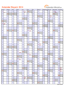 Bayern Kalender 2014 mit Feiertagen - hoch-einseitig