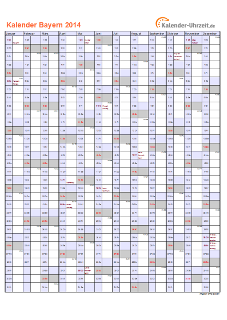 Bayern Kalender 2014 - A4 hoch-einseitig Bayern Kalender 2014 mit Feiertagen - hoch-einseitig