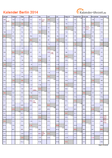 Berlin Kalender 2014 mit Feiertagen - hoch-einseitig