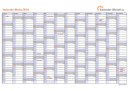 Berlin Kalender 2014 mit Feiertagen - quer-einseitig