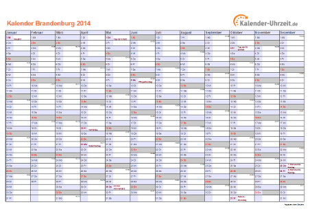 Brandenburg Kalender 2014 mit Feiertagen - quer-einseitig