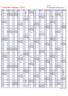 Hessen Kalender 2014 - A4 hoch-einseitig Hessen Kalender 2014 mit Feiertagen - hoch-einseitig