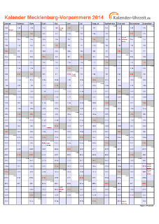 Meck.-Pomm. Kalender 2014 mit Feiertagen - hoch-einseitig