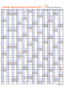 Meck.-Pomm. Kalender 2014 - A4 hoch-einseitig Meck.-Pomm. Kalender 2014 mit Feiertagen - hoch-einseitig