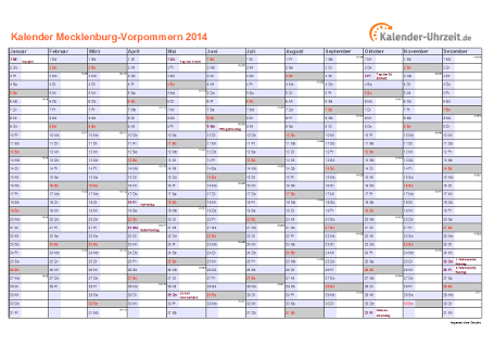 Meck.-Pomm. Kalender 2014 mit Feiertagen - quer-einseitig