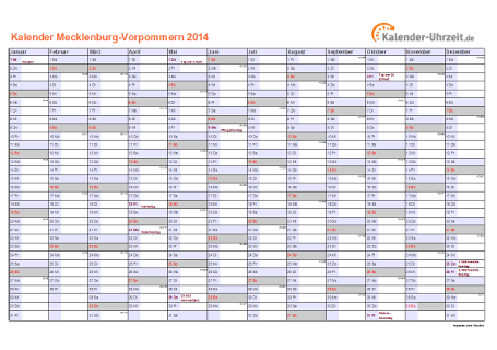 Meck.-Pomm. Kalender 2014 - A4 quer-einseitig Meck.-Pomm. Kalender 2014 mit Feiertagen - quer-einseitig