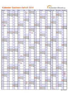 Sachsen-Anhalt Kalender 2014 - A4 hoch-einseitig Sachsen-Anhalt Kalender 2014 mit Feiertagen - hoch-einseitig
