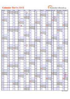 Berlin Kalender 2015 mit Feiertagen - hoch-einseitig