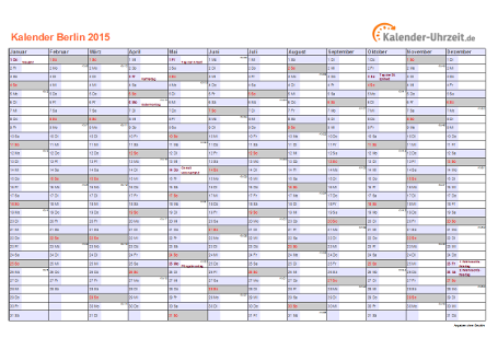 Berlin Kalender 2015 mit Feiertagen - quer-einseitig