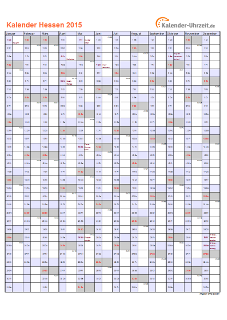 Hessen Kalender 2015 - A4 hoch-einseitig Hessen Kalender 2015 mit Feiertagen - hoch-einseitig
