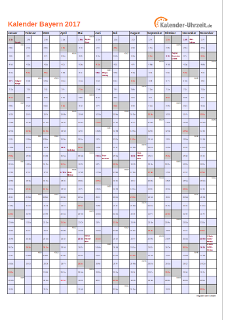 Bayern Kalender 2017 mit Feiertagen - hoch-einseitig