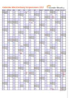 Meck.-Pomm. Kalender 2017 mit Feiertagen - hoch-einseitig