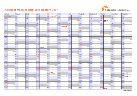 Meck.-Pomm. Kalender 2017 - A4 quer-einseitig Meck.-Pomm. Kalender 2017 mit Feiertagen - quer-einseitig