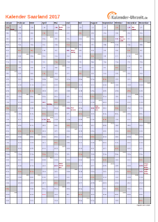 Saarland Kalender 2017 - A4 hoch-einseitig Saarland Kalender 2017 mit Feiertagen - hoch-einseitig