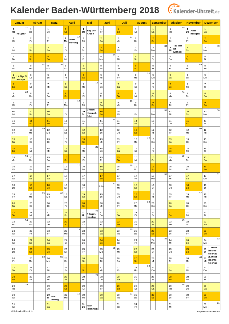 Kalender 2018 bw