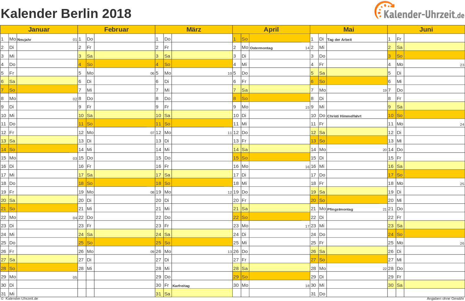 Berlin Kalender 2018 - A4 quer-zweiseitig Berlin Kalender 2018 mit Feiertagen - quer-zweiseitig