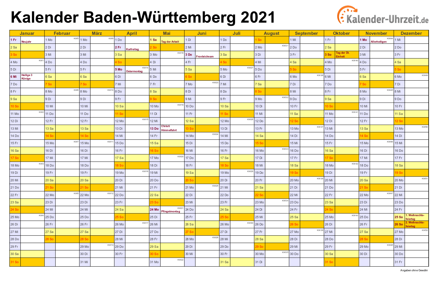 Feiertage 2021 Baden Wurttemberg Kalender