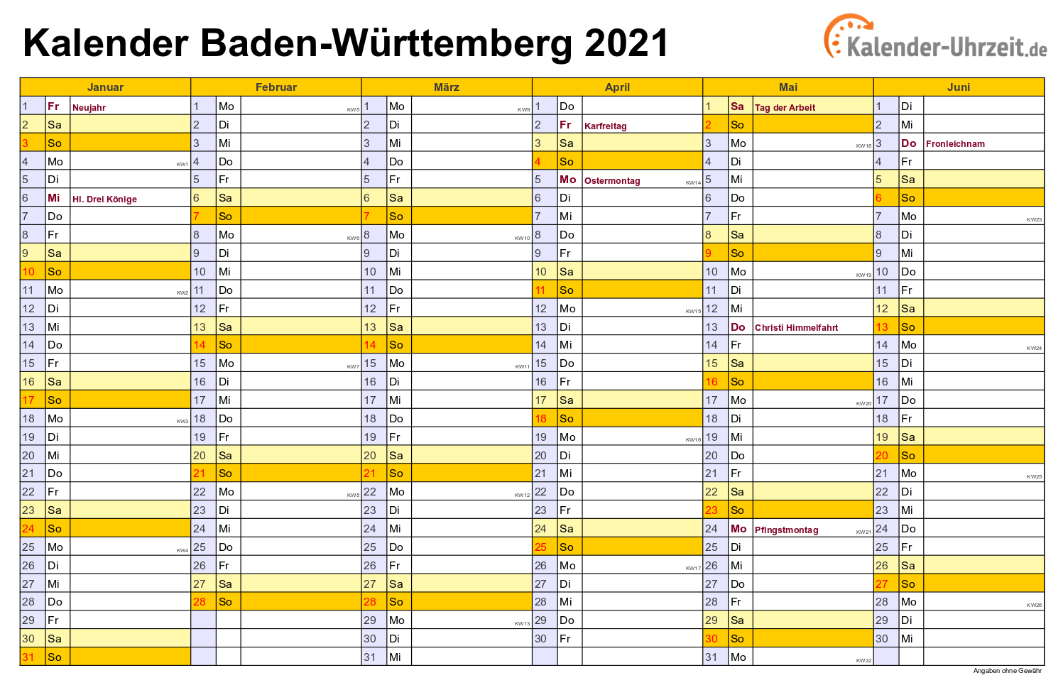 Feiertage 2021 Bw - Ferien Bw 2021/22 : Kalender 2021 ...