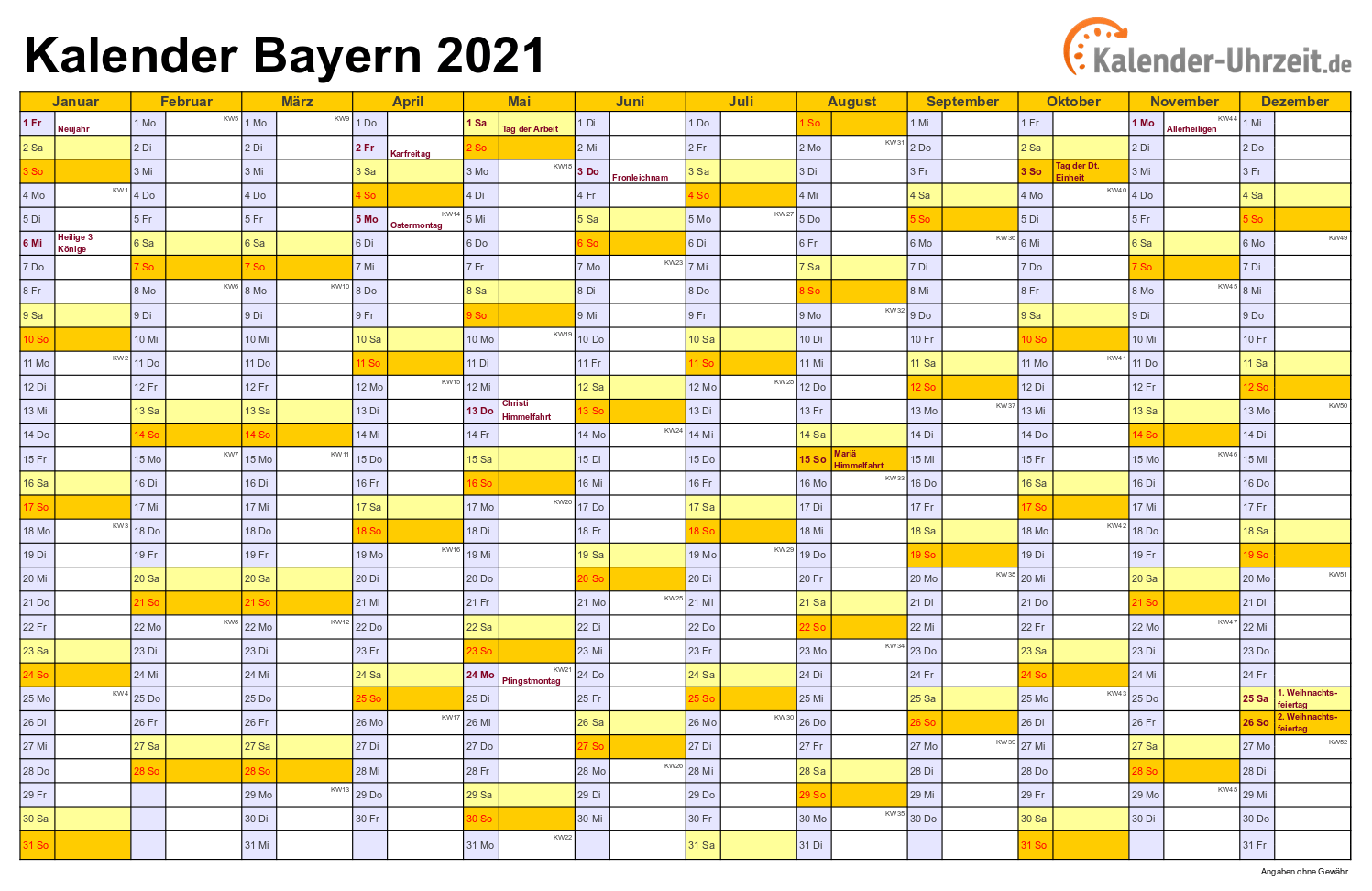 Kalender 2021 Bayern | Kalender 2020