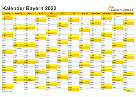 Bayern Kalender 2022 - A4 quer-einseitig Bayern Kalender 2022 mit Feiertagen - quer-einseitig