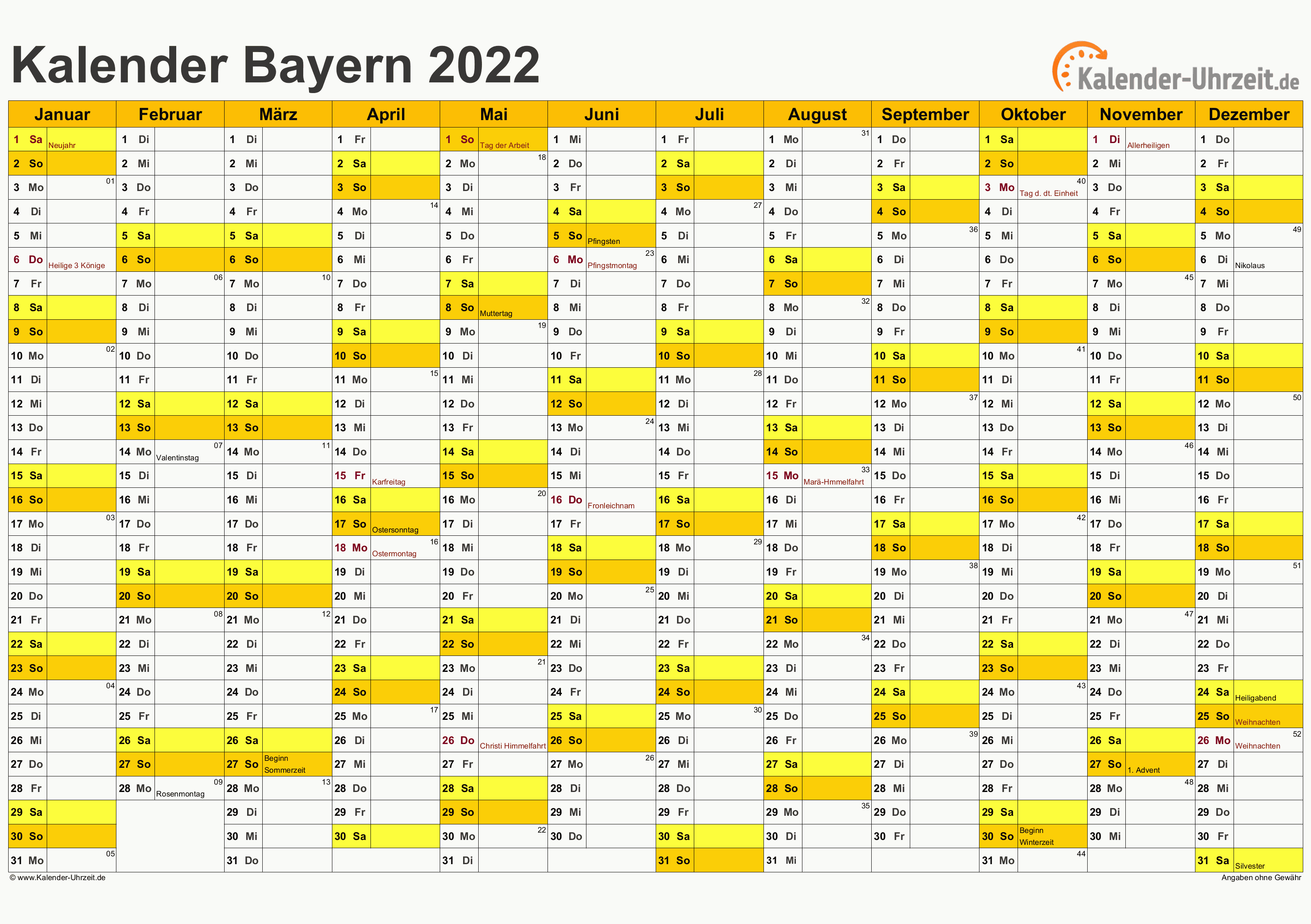 Feiertage 2022 Bayern Kalender