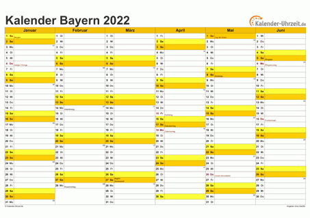 Bayern Kalender 2022 - A4 quer-zweiseitig Bayern Kalender 2022 mit Feiertagen - quer-zweiseitig