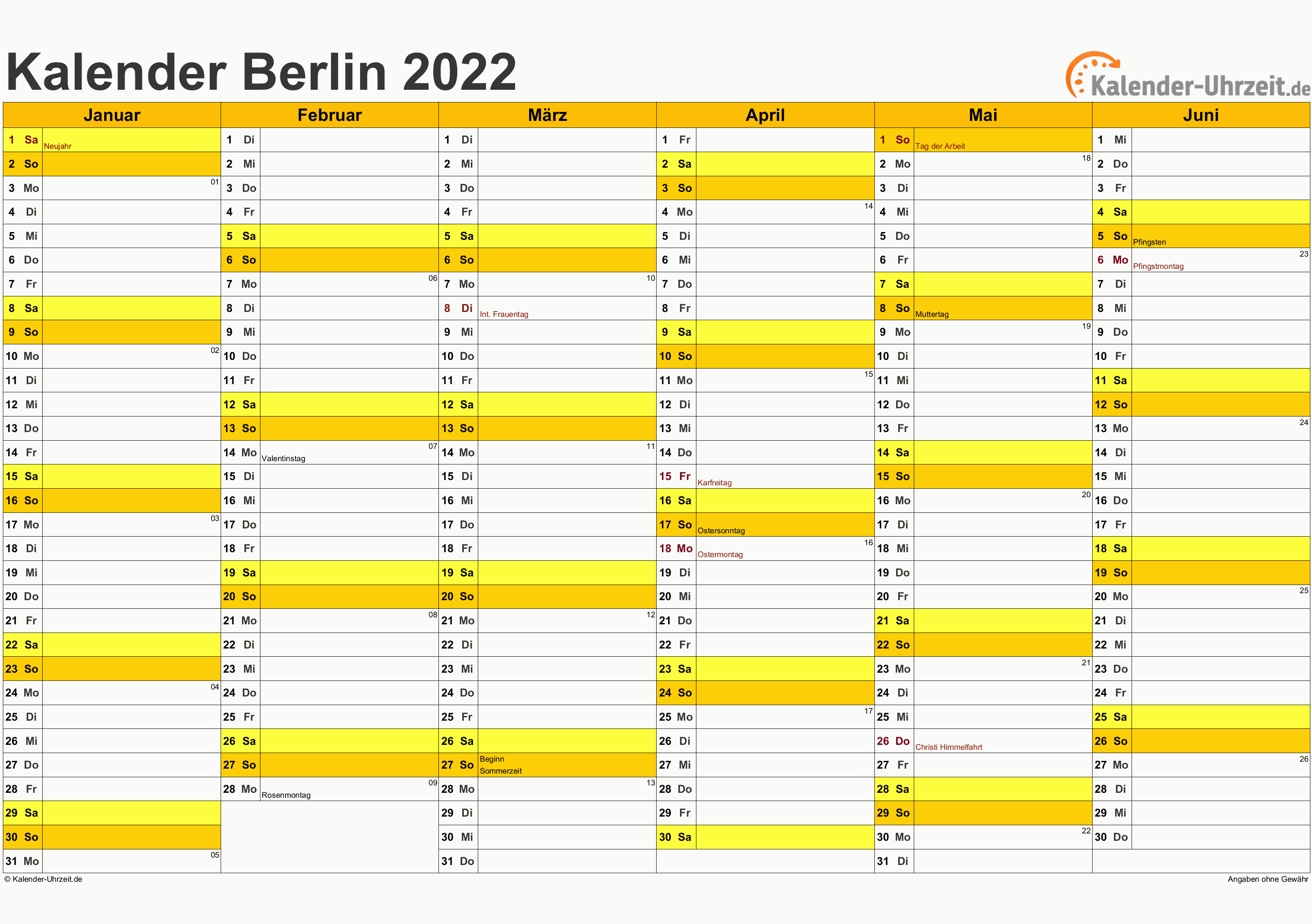 Feiertage 2022 Berlin + Kalender