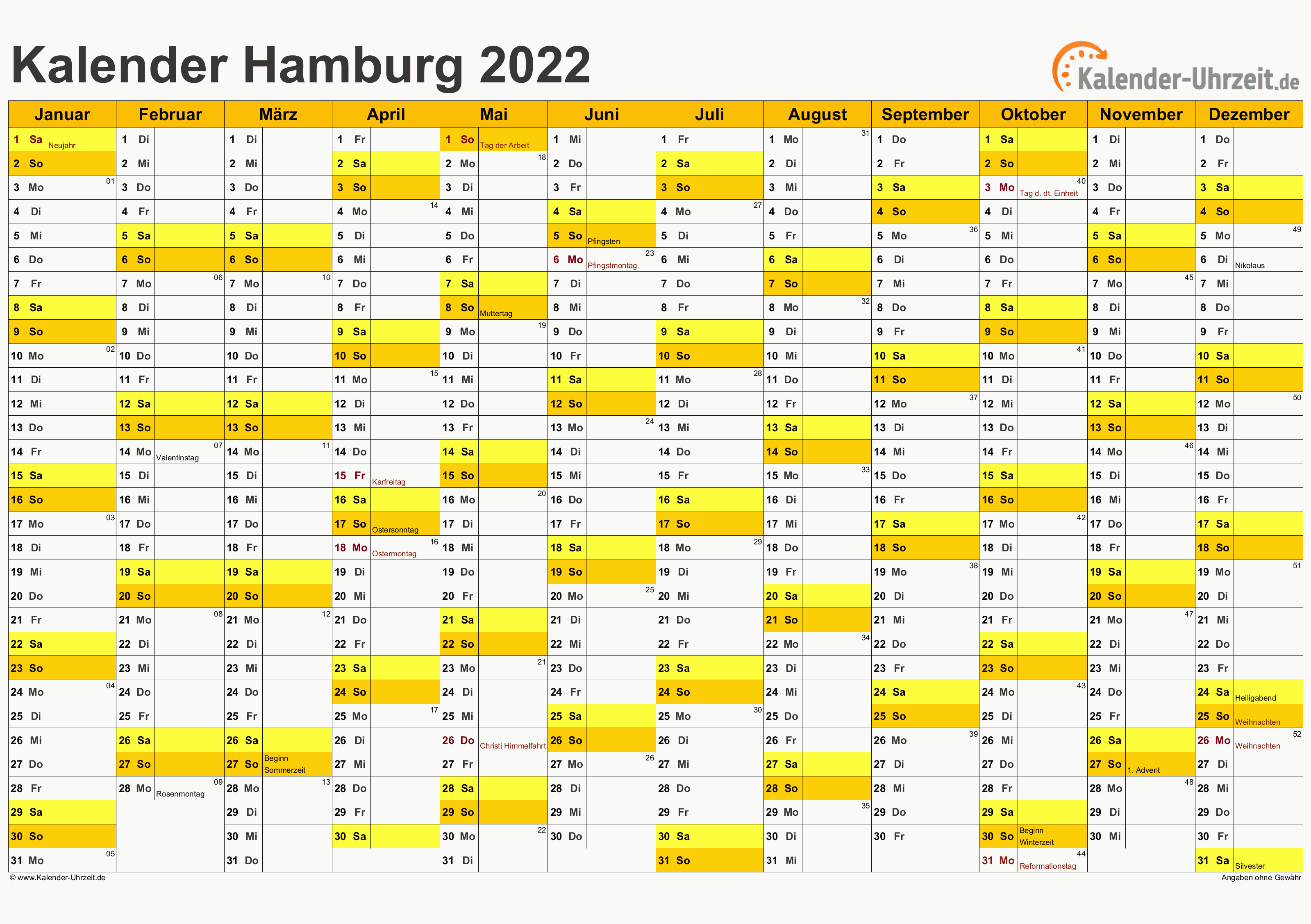 Feiertage 2022  Hamburg Kalender 