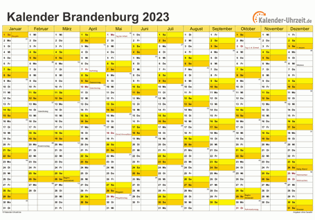 Brandenburg Kalender 2023 - A4 quer-einseitig Brandenburg Kalender 2023 mit Feiertagen - quer-einseitig