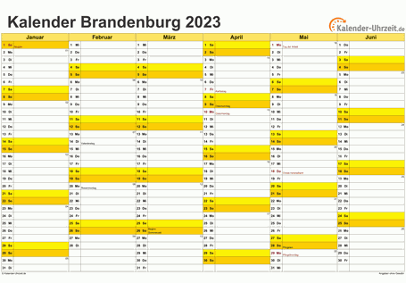 Brandenburg Kalender 2023 - A4 quer-zweiseitig Brandenburg Kalender 2023 mit Feiertagen - quer-zweiseitig