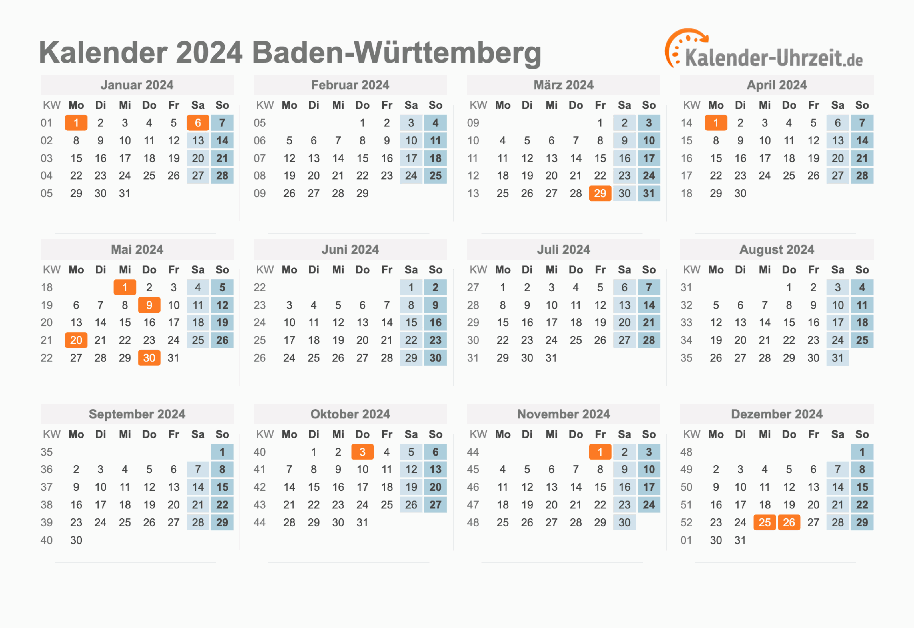 Feiertage 2024 BadenWürttemberg + Kalender